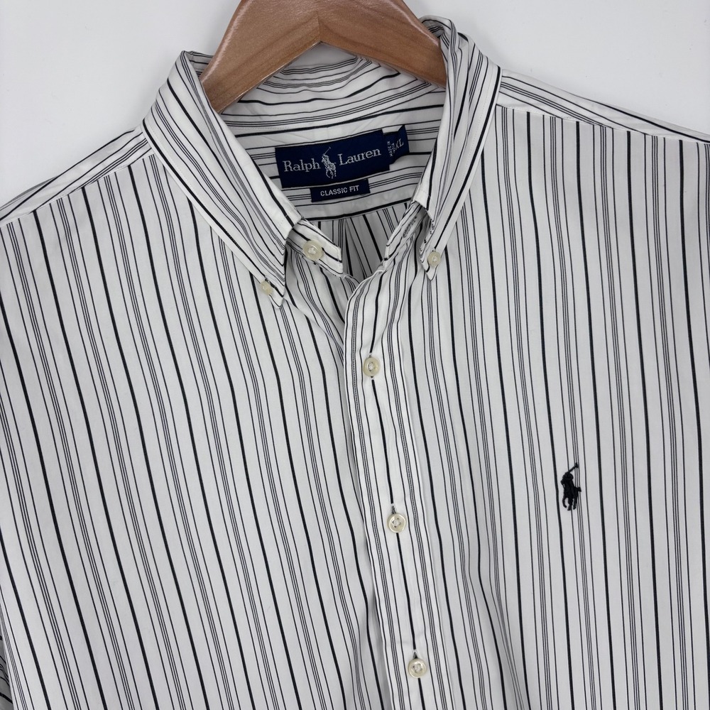 Polo Ralph Lauren Button Down Shirt Mens XL White Black Striped Classic Preppy